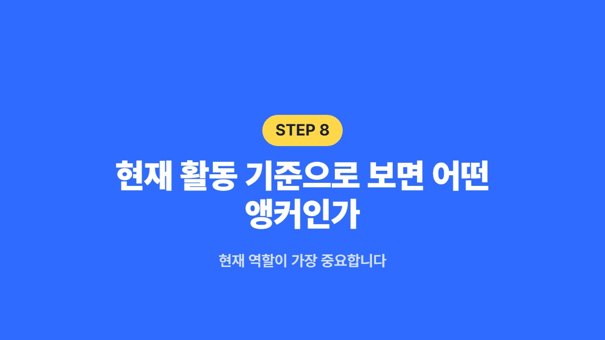 현재 활동 기준으로 보면 어떤 앵커인가 &mdash; 현재 역할이 가장 중요합니다