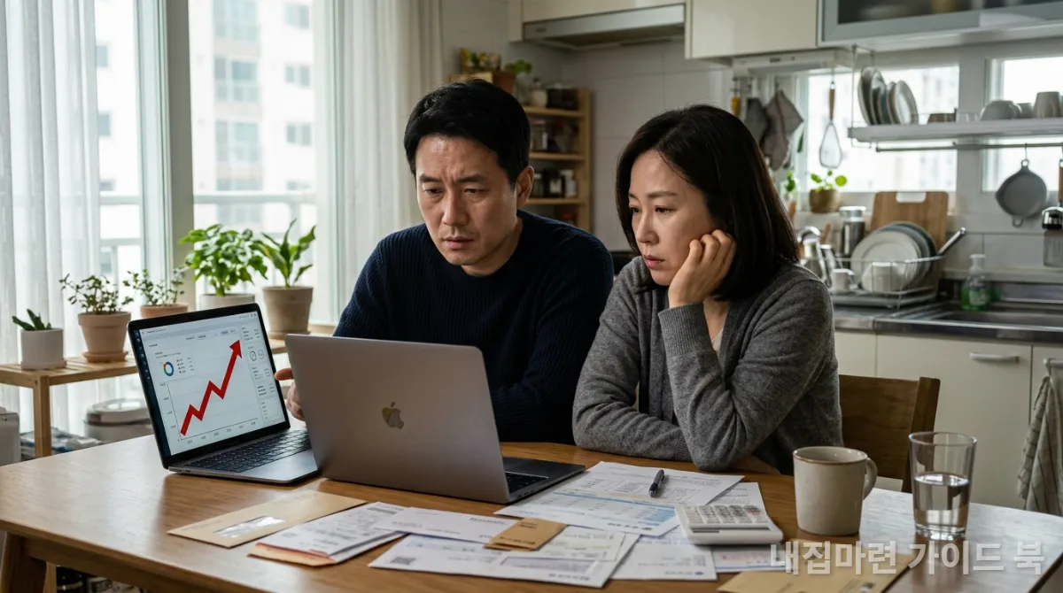 양도세 증가로 인해 고민하는 한국인 부부의 모습