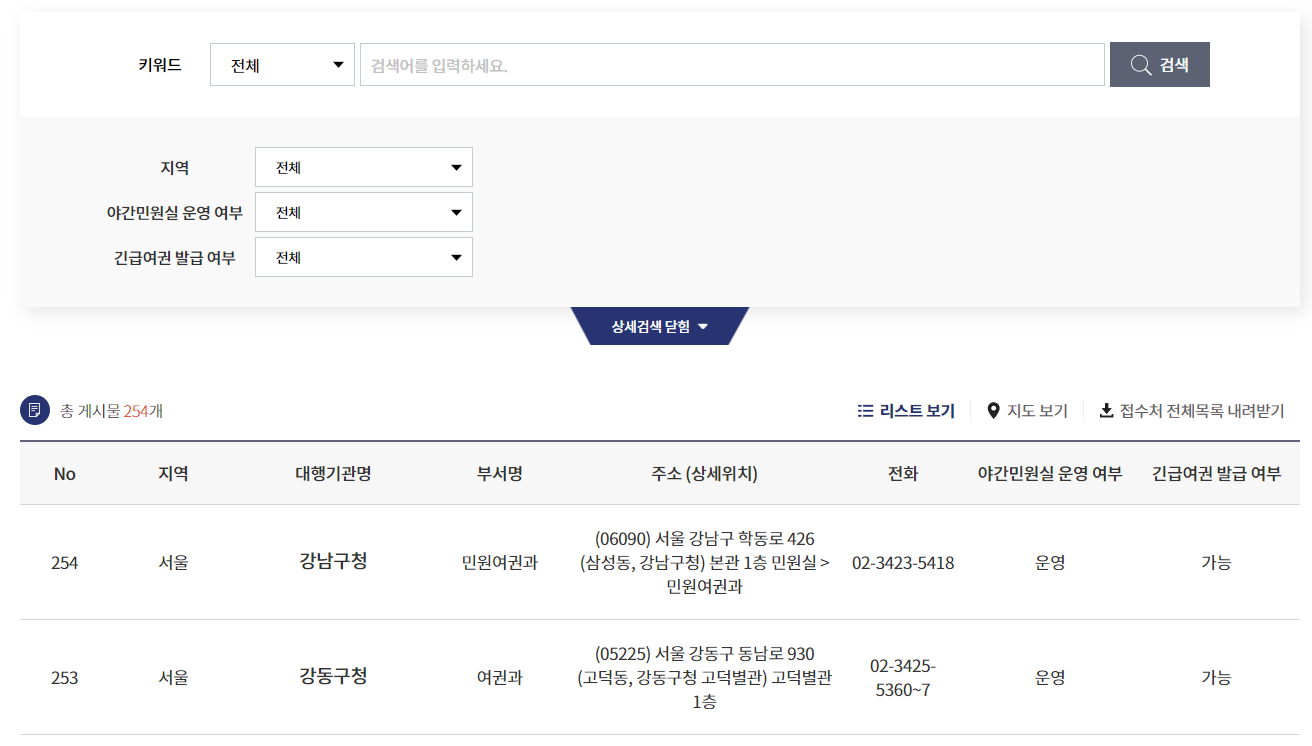 여권 수령 기관 찾기