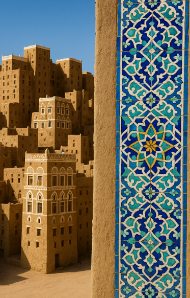 황토벽돌 건축이 살아있는 예멘 시밤에서 발견한 이슬람 타일 미학