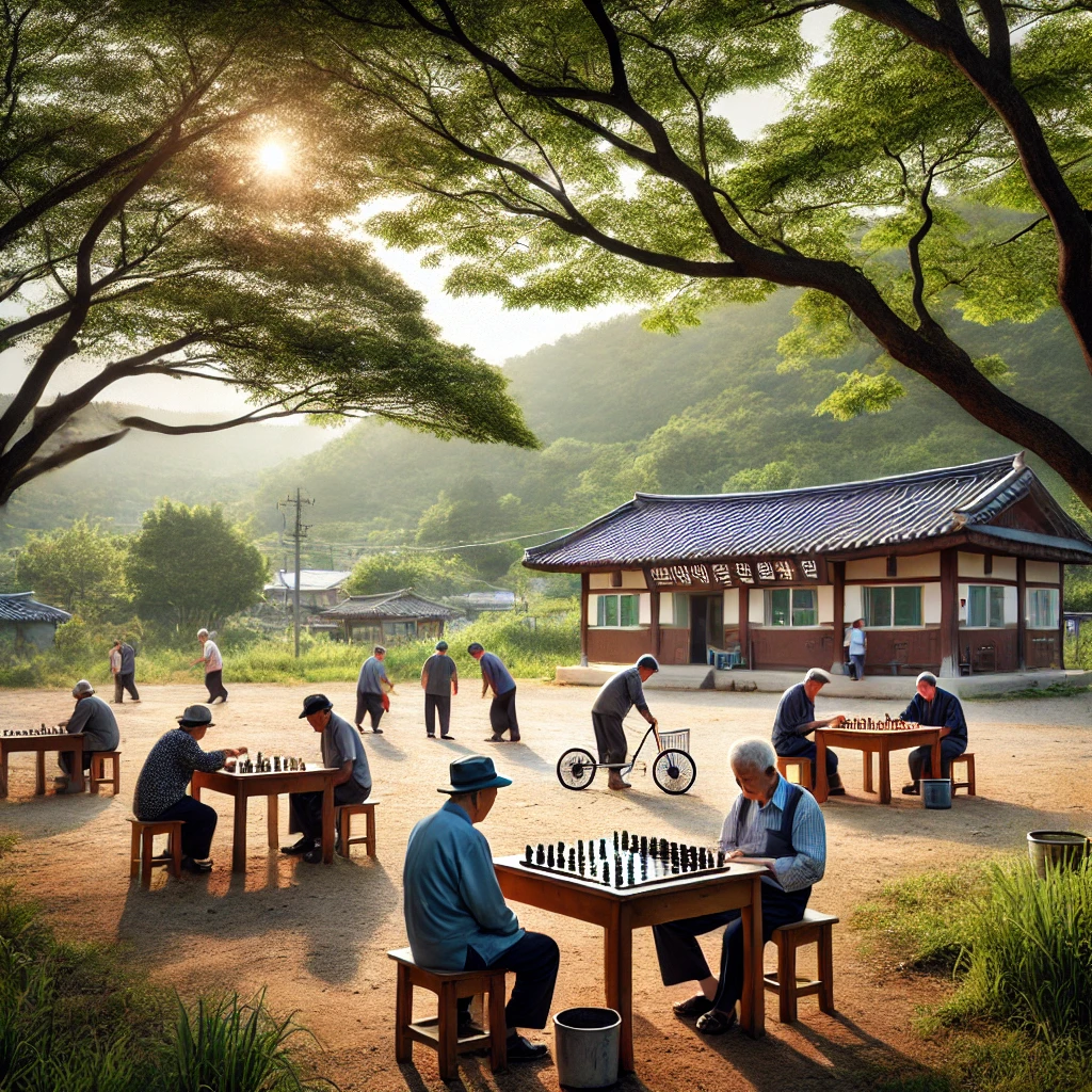 나무그늘 아래서 챔스오 장기를 두는 모습