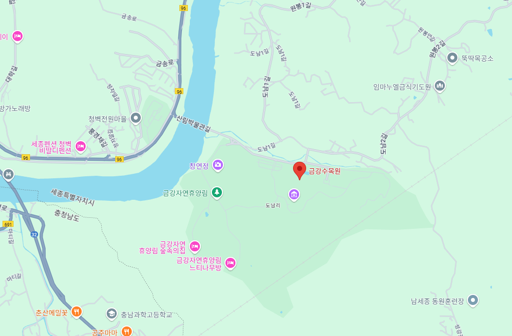 금강수목원 지도