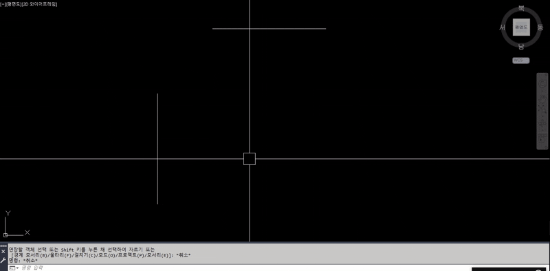 AUTO CAD에서 EDGEMODE 1로 설정 후 EXTEND 명령어 실행 시 모습 예시