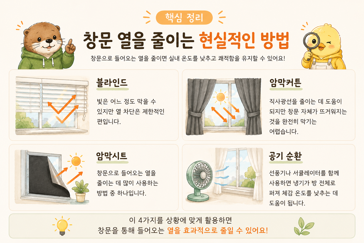 블라인드 암막커튼 암막시트 공기순환으로 창문 열을 줄이는 방법 인포그래픽