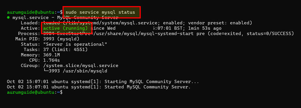 mysql server 상태 확인 명령어