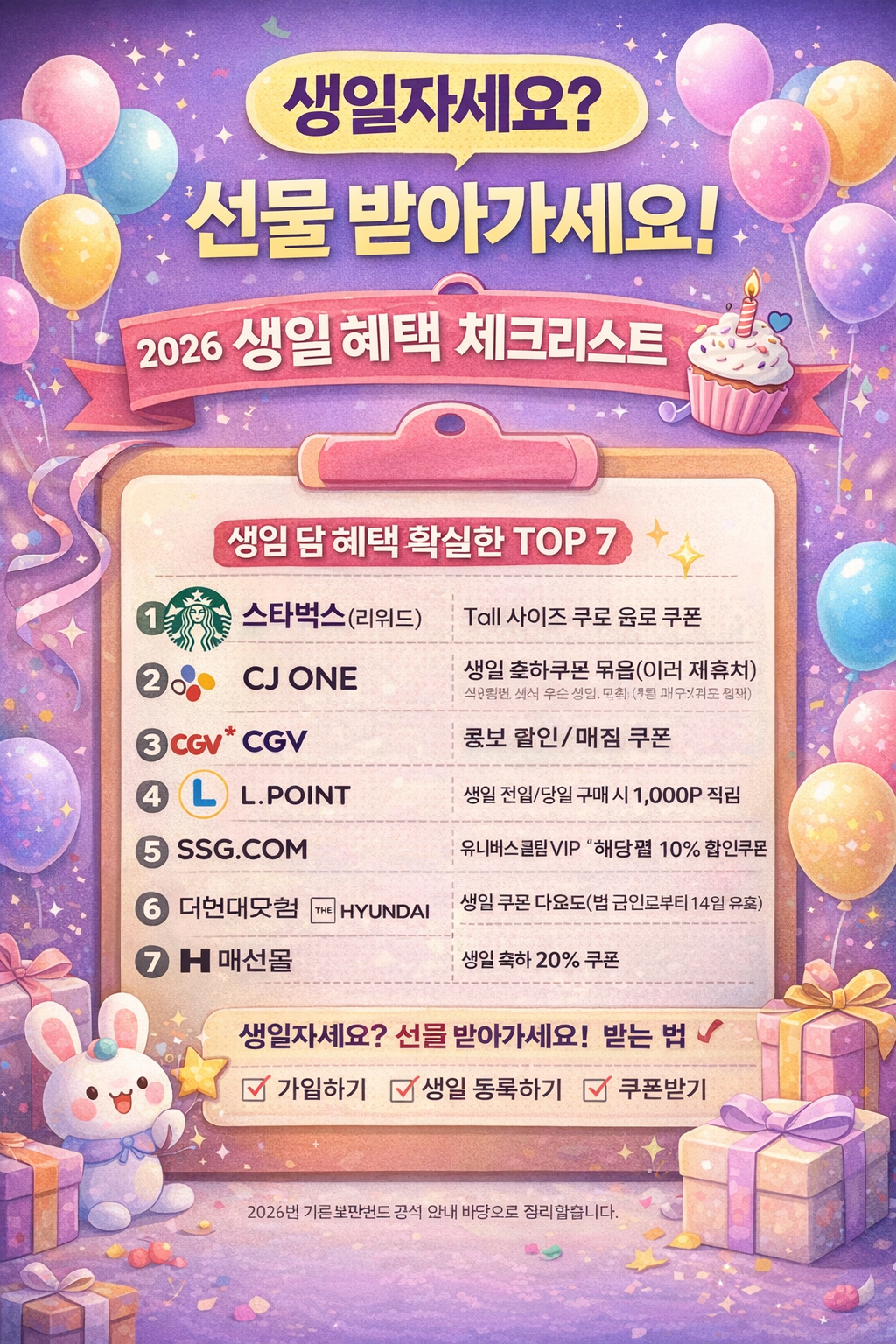 생일자세요? 선물 받아가세요!|본인 생일 달 쿠폰·선물 혜택 받는 곳 TOP7