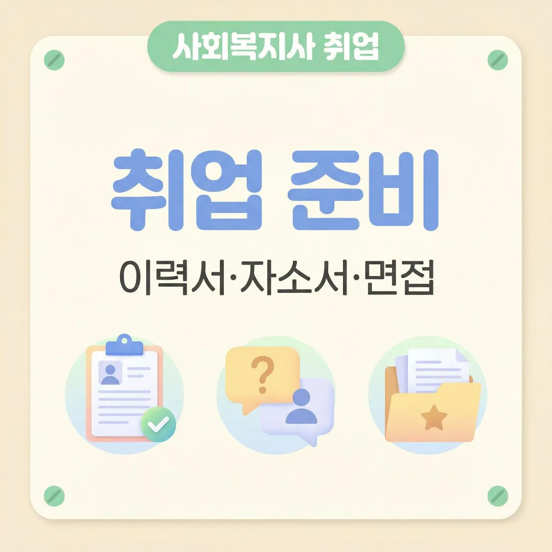 사회복지사 취업 준비를 이력서와 자기소개서, 면접과 포트폴리오까지 정리한 대표 이미지