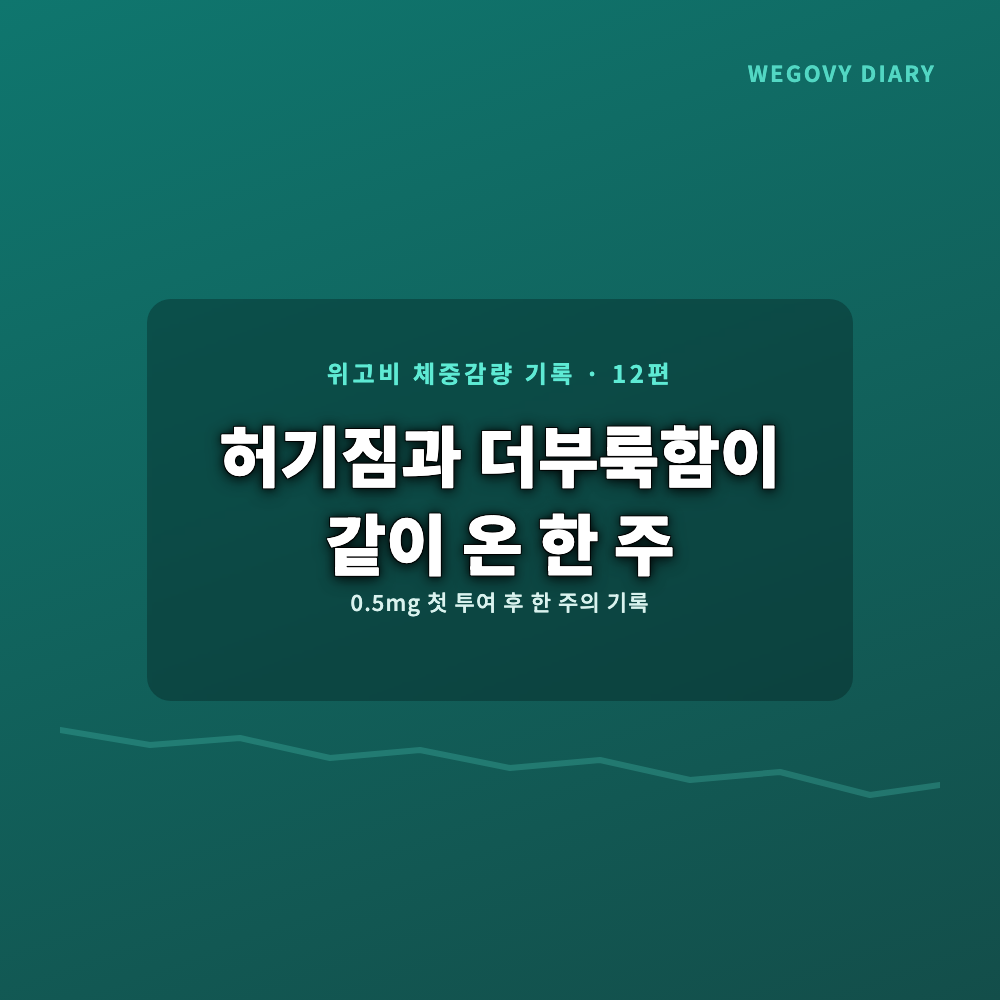 위고비 체중감량 여정 12편 블로그 대표 이미지, 0.5mg 증량 후 허기짐과 더부룩함을 함께 기록한 다이어트 후기