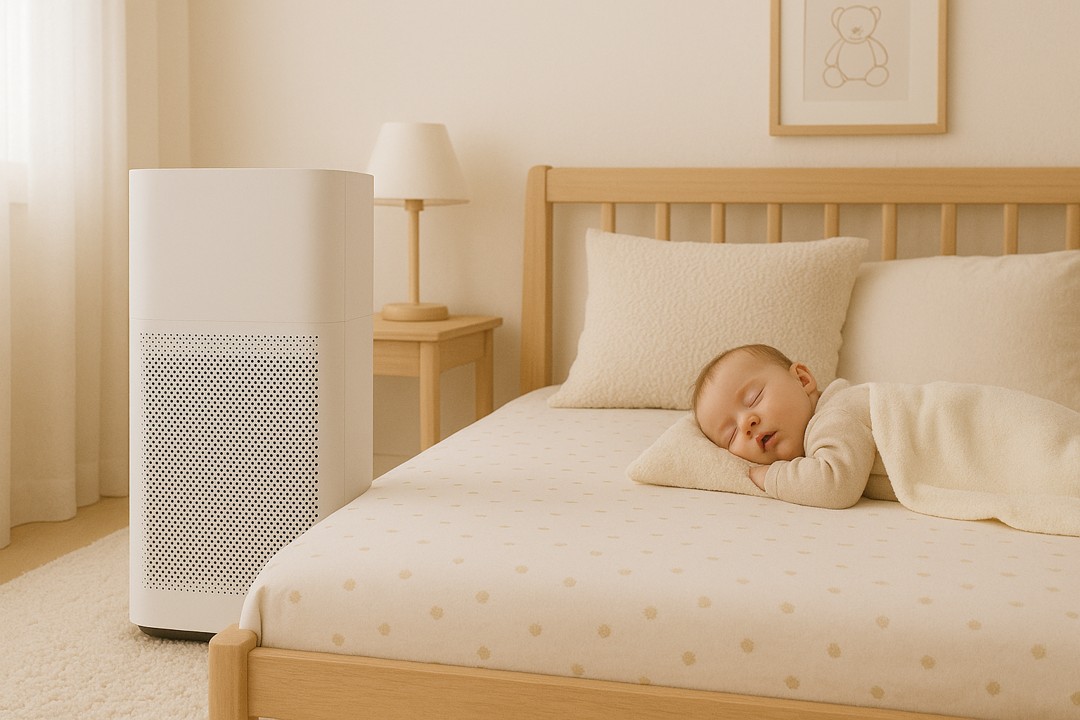 아기가 있는 방에 놓인 공기청정기