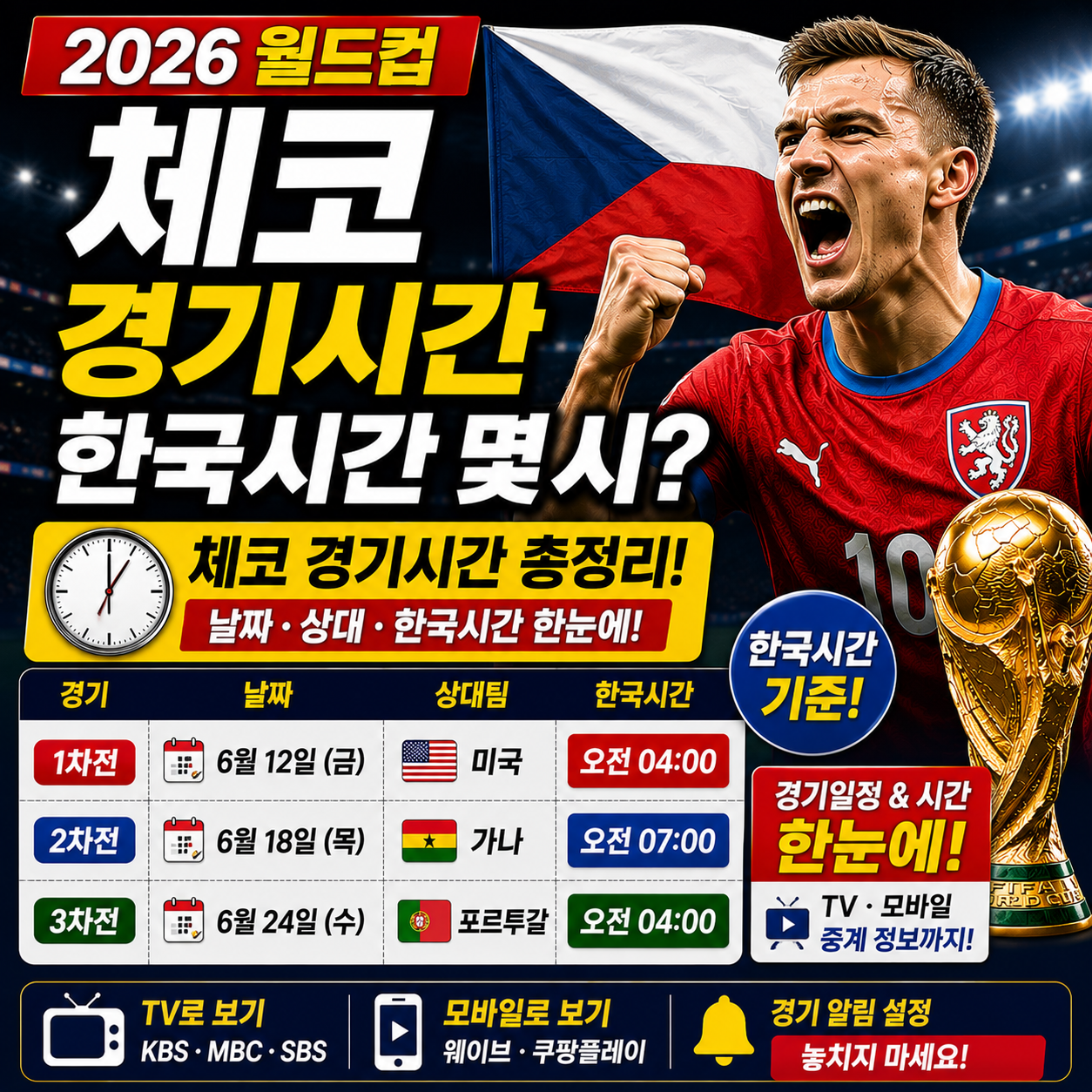 체코 월드컵 경기시간 한국시간 몇 시인지 정리 2026