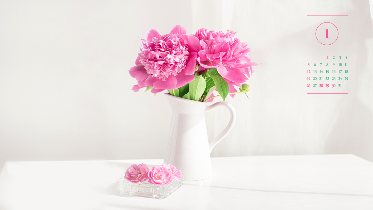 10 목단꽃 꽃병 A - 2025년1월 노트북배경화면