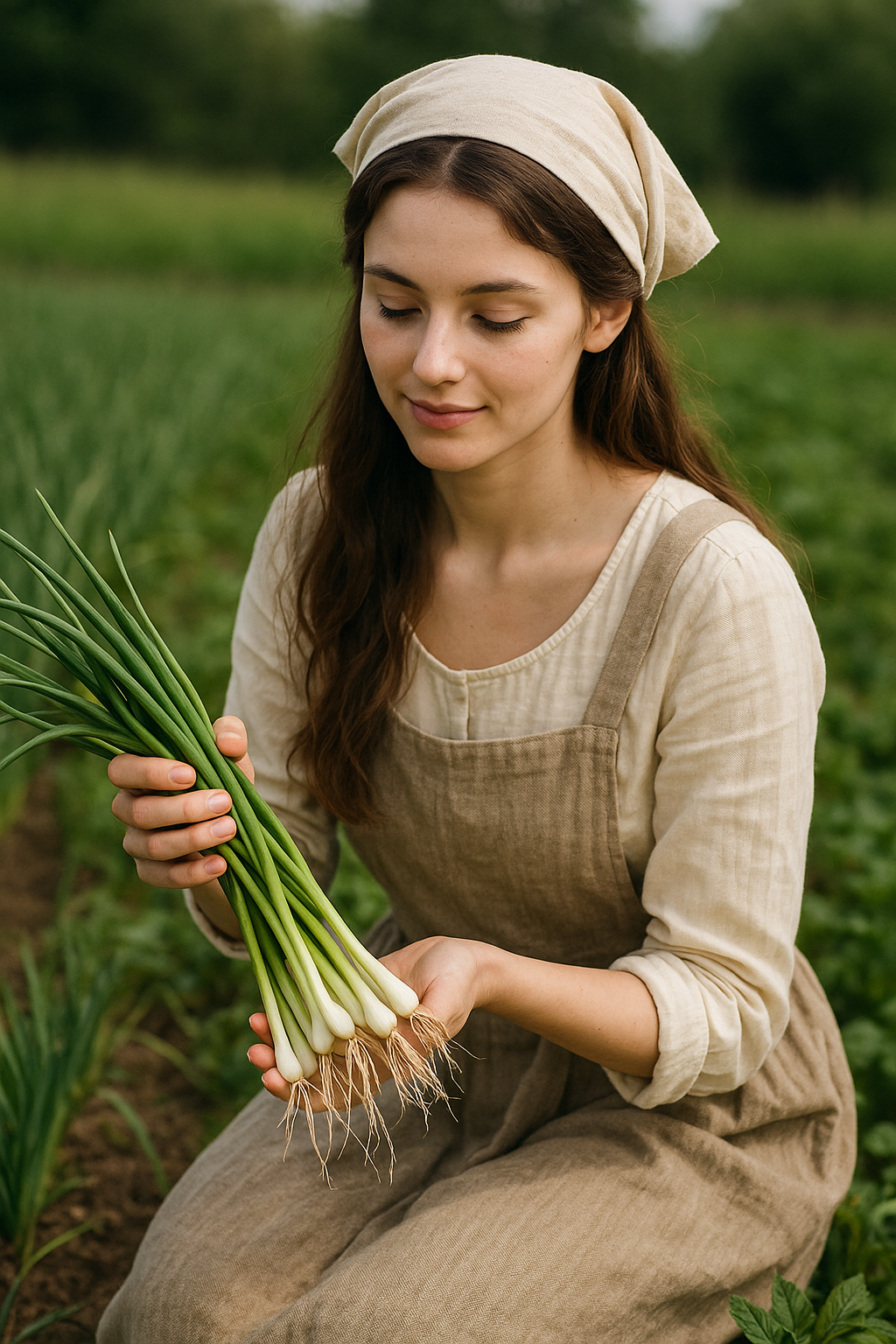 삼채 수확하는 청순한 여인