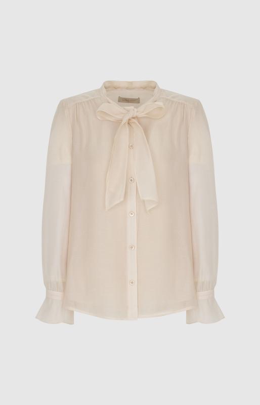 라인 시스루 리본타이 블라우스 NGBLNA9600