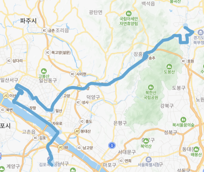 고양-서울-양주-의정부-7300번-버스-노선-지도