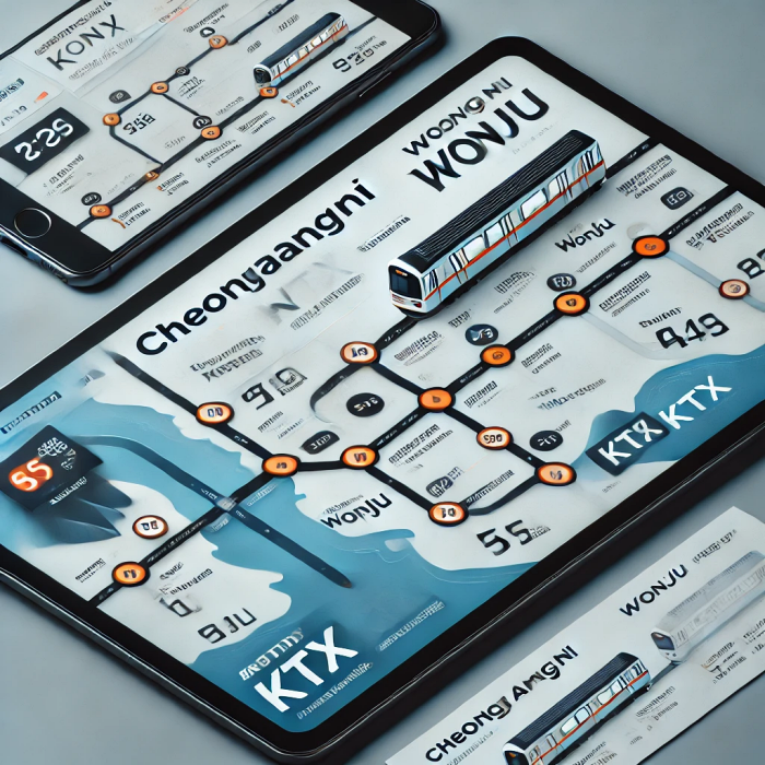 청량리-원주 KTX 노선도와 주요 정차역이 표시된 디지털 지도