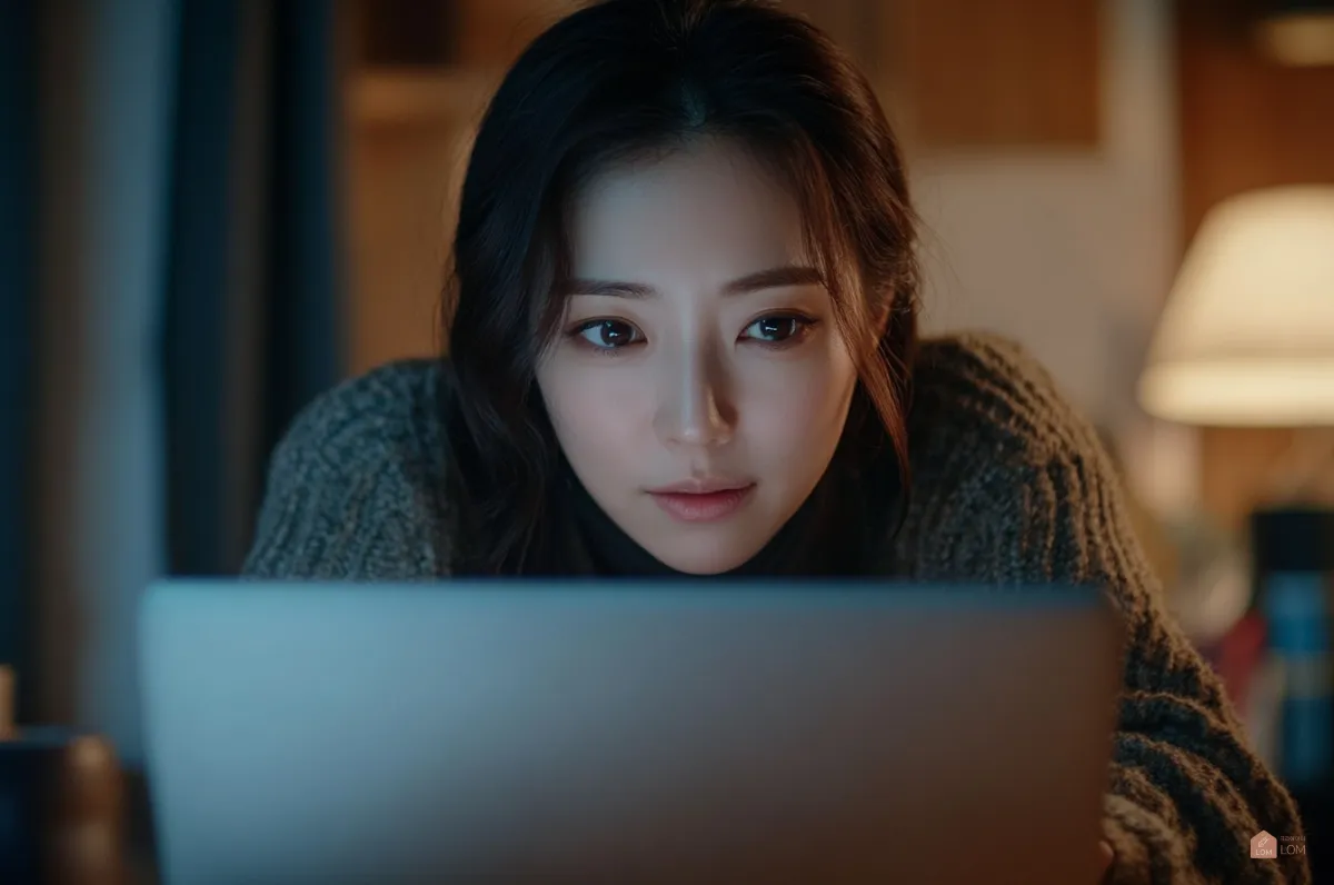 노트북을-하고있는-한국여성-클로즈업