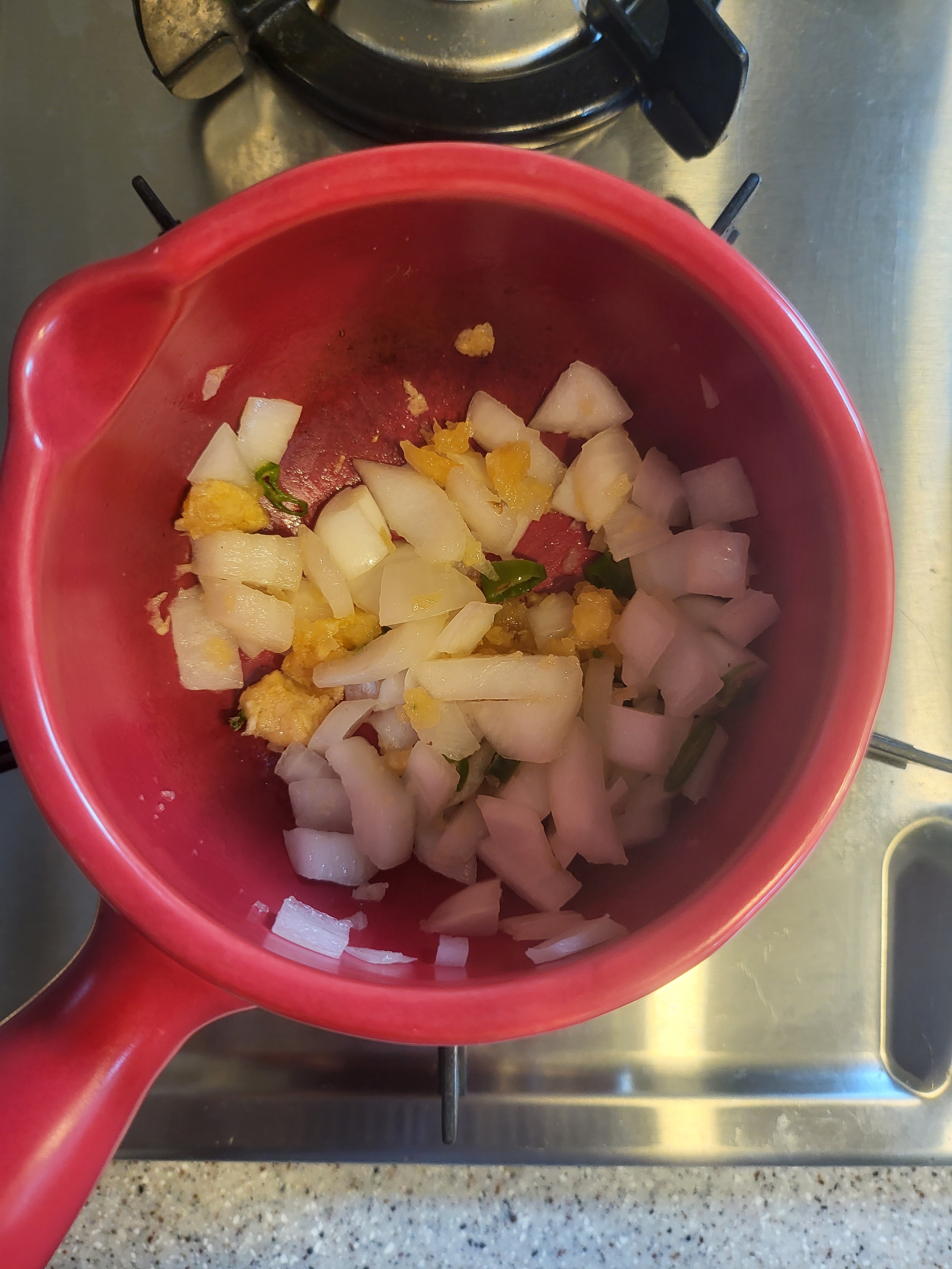 양파, 마늘, 청양고추 볶기