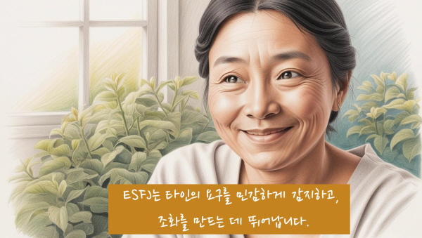 ESFJ는 타인의 요구를 민감하게 감지하고, 조화를 만드는 데 뛰어납니다에 관한 그림입니다
