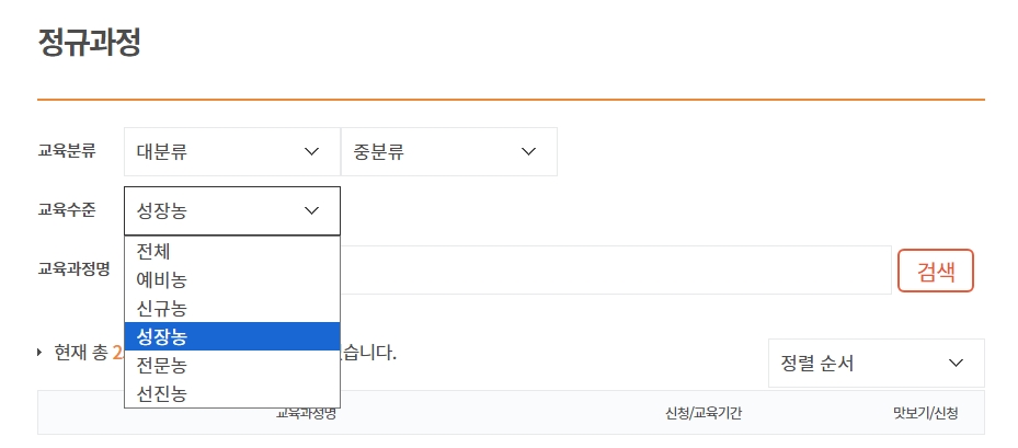 농업인의 성장 단계별로 분류된 교육 프로그램 안내