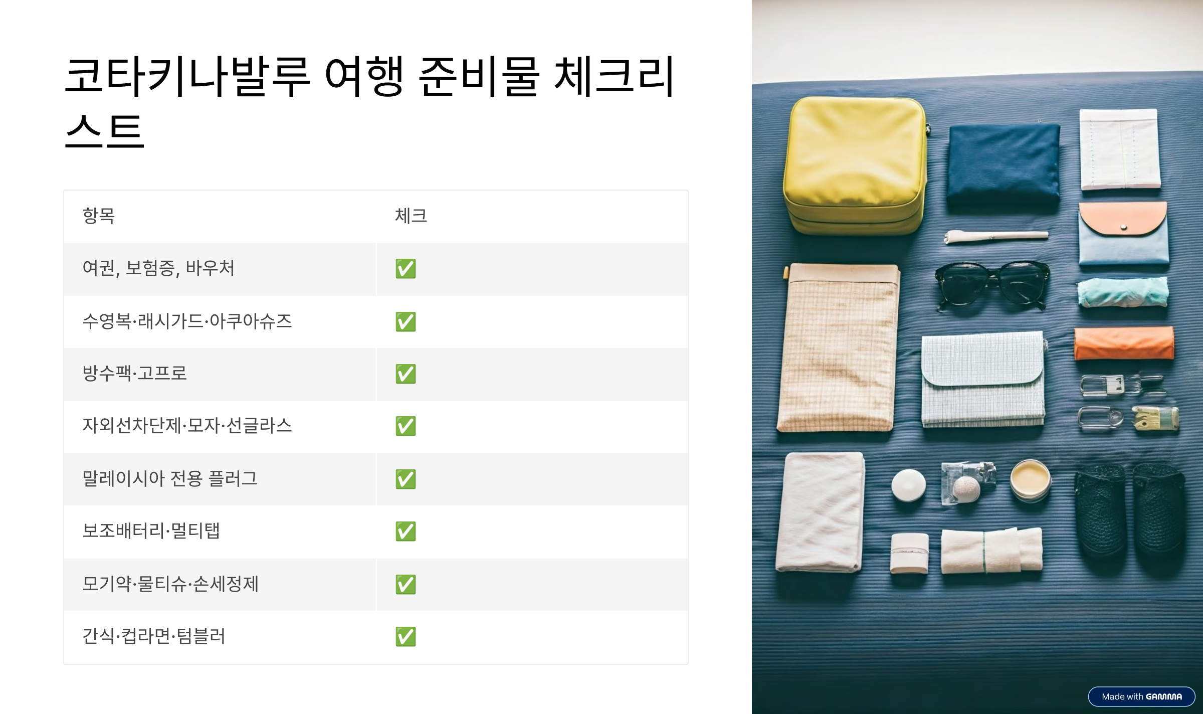 코타키나발루 여행 준비물 체크리스트