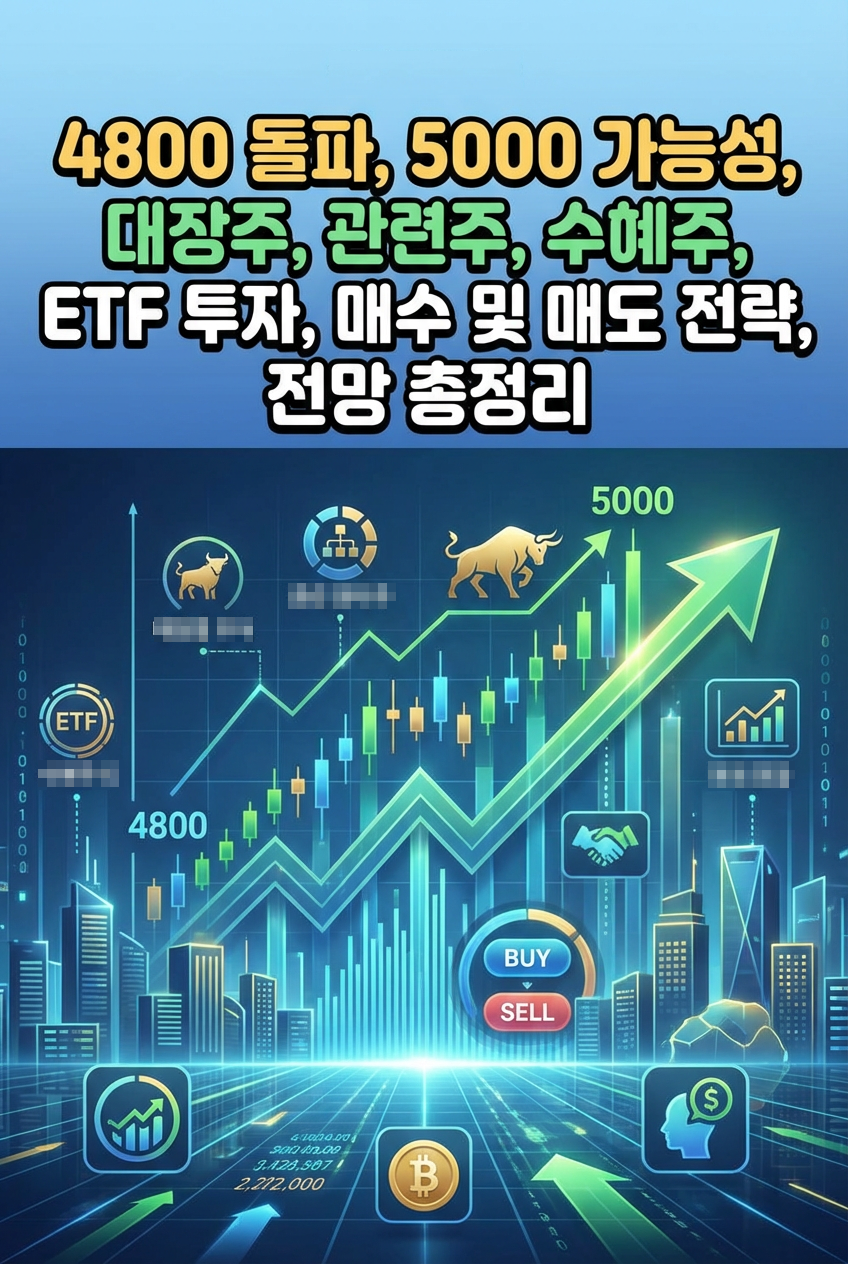 코스피 4800 돌파, 5000 가능성, 대장주, 관련주, 수혜주, ETF 투자, 매수 및 매도 전략, 전망 총정리