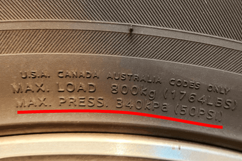 타이어 최대 공기압 표기 사진