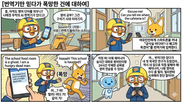 뽀로로 캐릭터를 적용한 4컷 만화