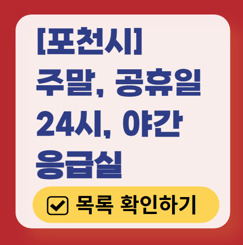 포천시 응급실 운영 병원 리스트 ❘ 주말, 토요일, 일요일, 공휴일 응급의학과 ❘ 24시 야간 응급진료 가능한 곳