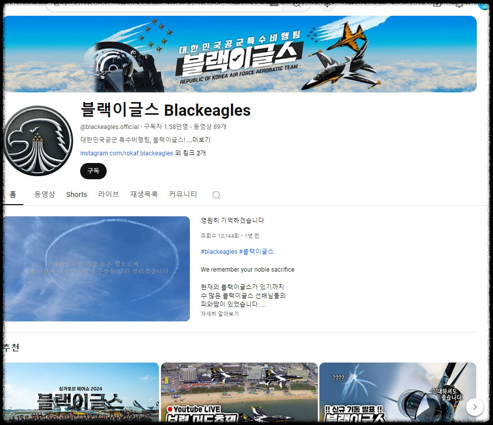 블랙이글스 유튜브