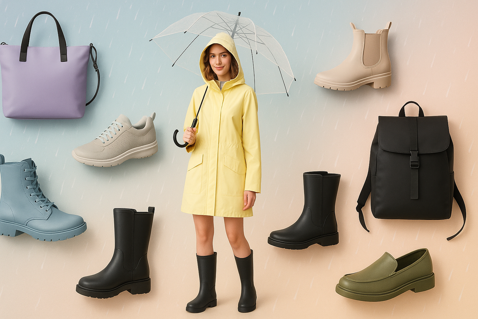 세련된 장마철 패션 콜라주 이미지