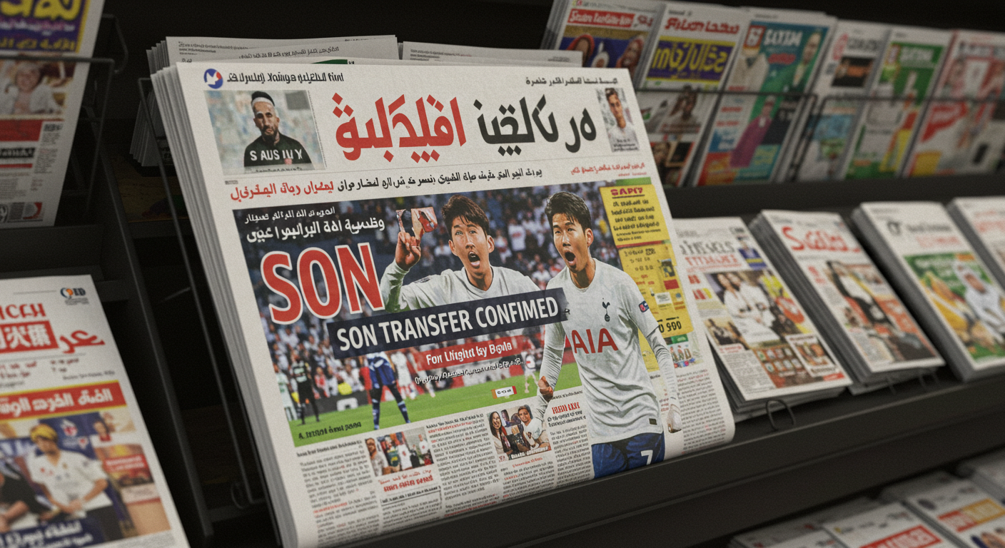 손흥민 이적 확정이라는 제목이 실린 중동 신문의 1면