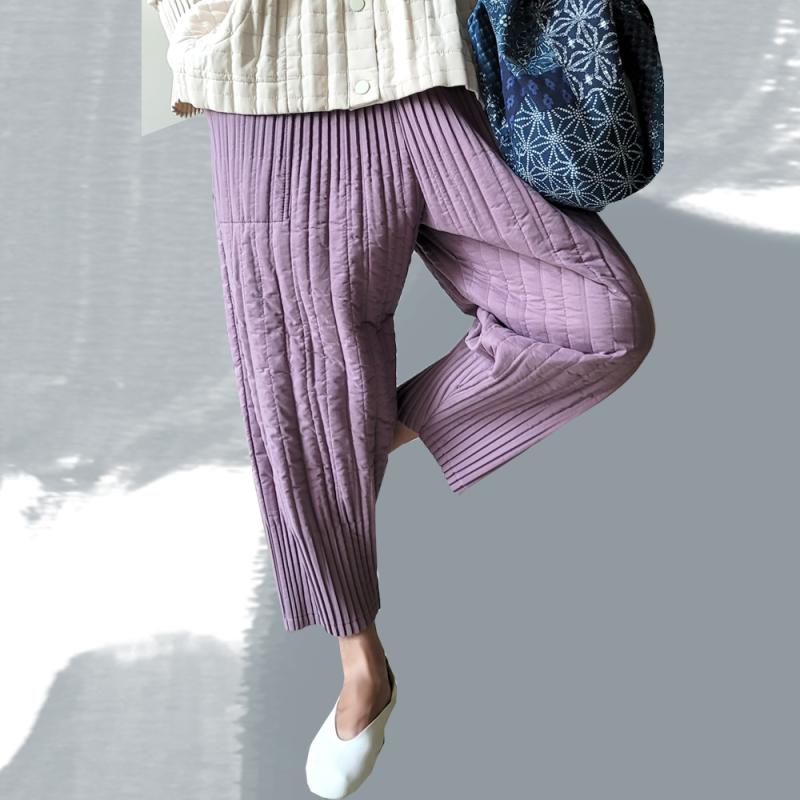 2온스 핑크 누비바지 플리츠 스트라이프 퀼팅 누빔바지