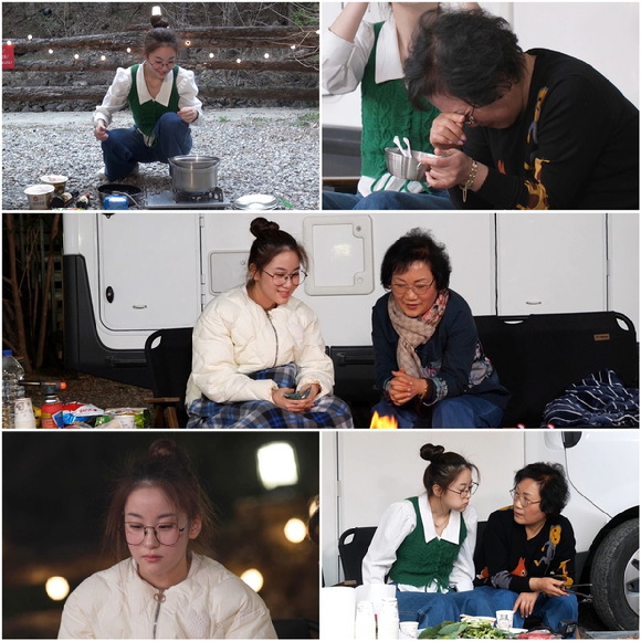 트롯 가수 오유진이 5월 1일 방송될 TV조선 &#39;아빠하고 나하고&#39;에서 할머니와 첫 캠핑을 떠나며 할머니에 대한 사랑을 표현하고 있다. [사진=TV조선]