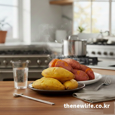 냄비 고구마 삶는(찌는) 법의 최종 결과를 보여주는 모습