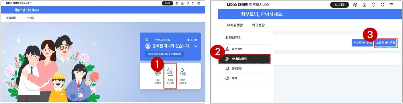 나이스플러스 학부모서비스_초중등 자녀 등록하기 (출처-홈페이지)