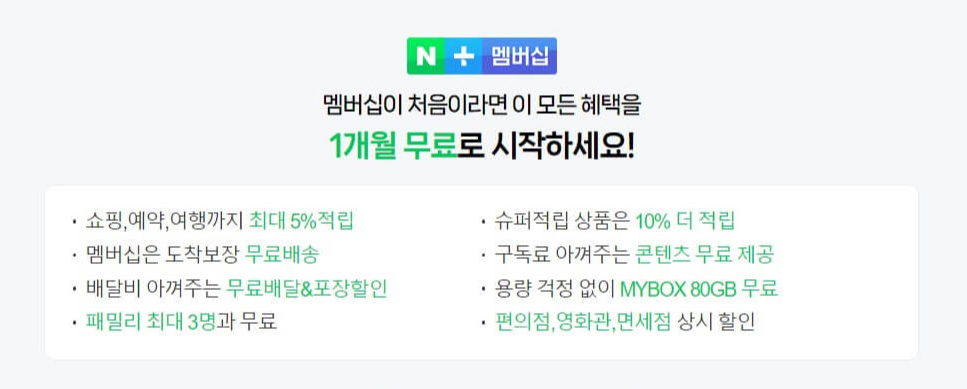 네이버 멤버십 1개월 무료체험 안내