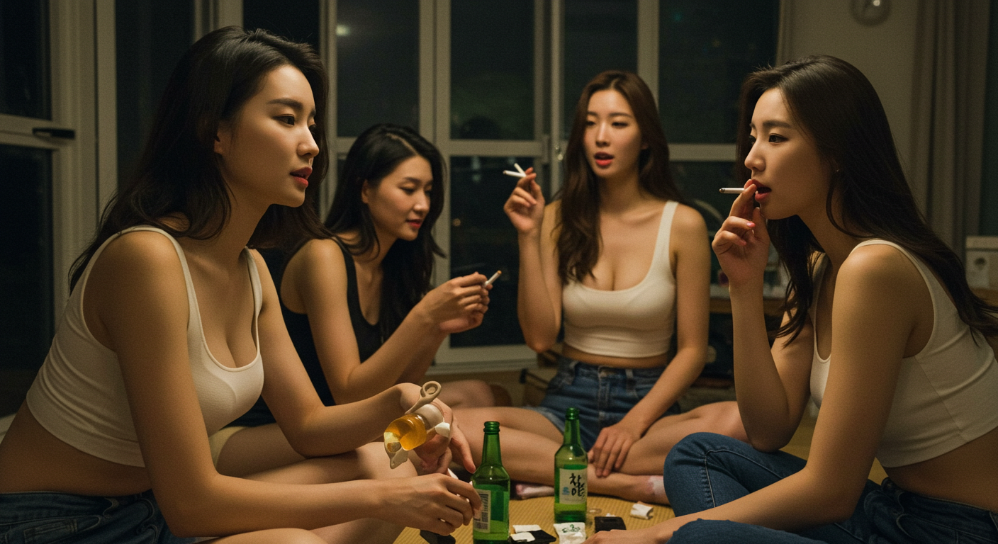 담배를 모여피는 여성들