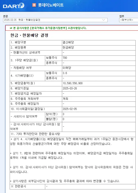 롯데이노베이트(286940) 2025년 배당, 배당금, 배당일