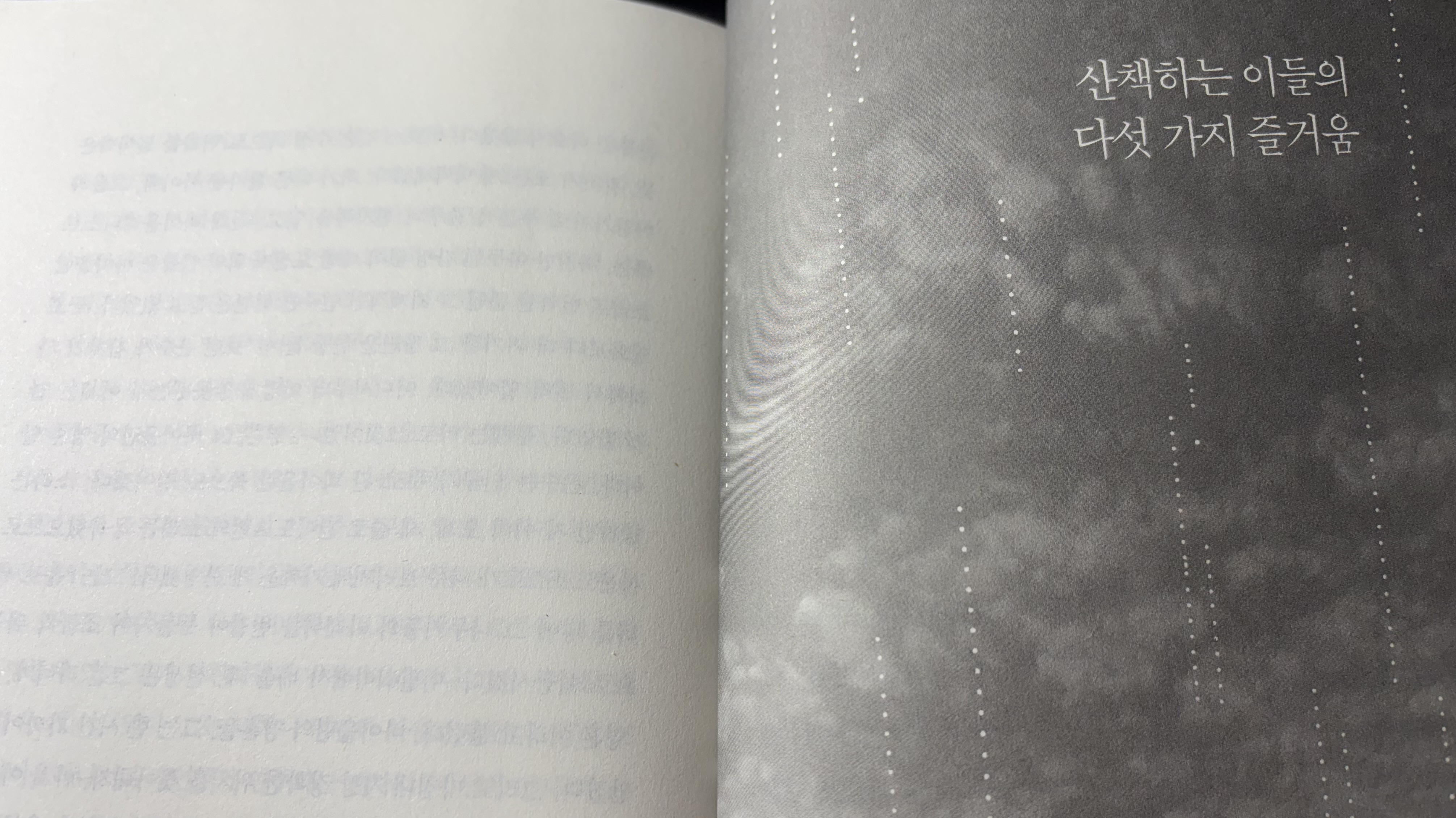 김연수 「산책하는 이들의 다섯 가지 즐거움」이 시작되는 책의 첫 페이지.