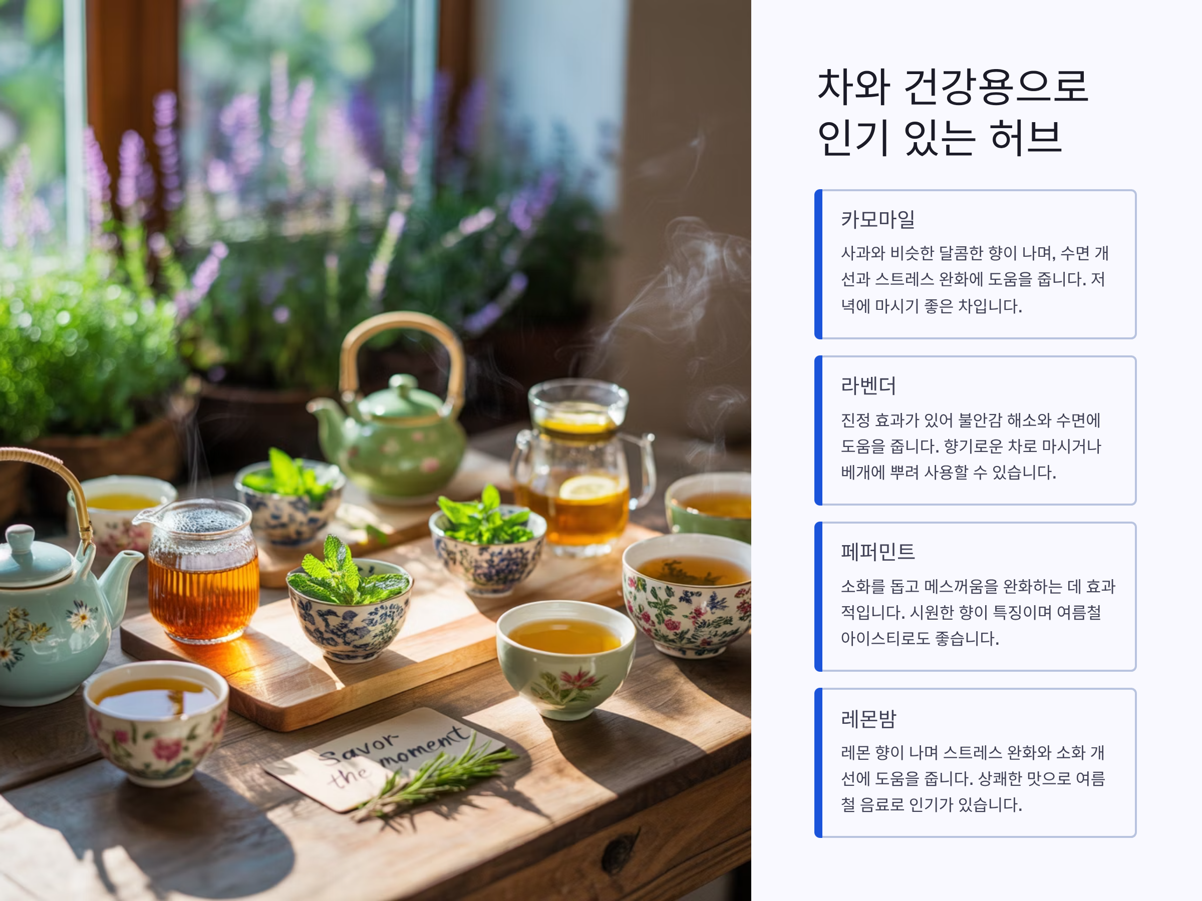 차와 건강용으로 인기 있는 허브