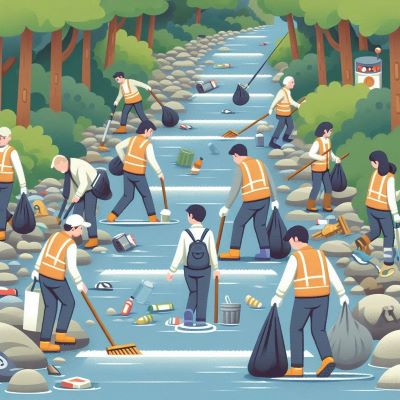 하천·하구 쓰레기 정화사업을 하고 있는 사람들