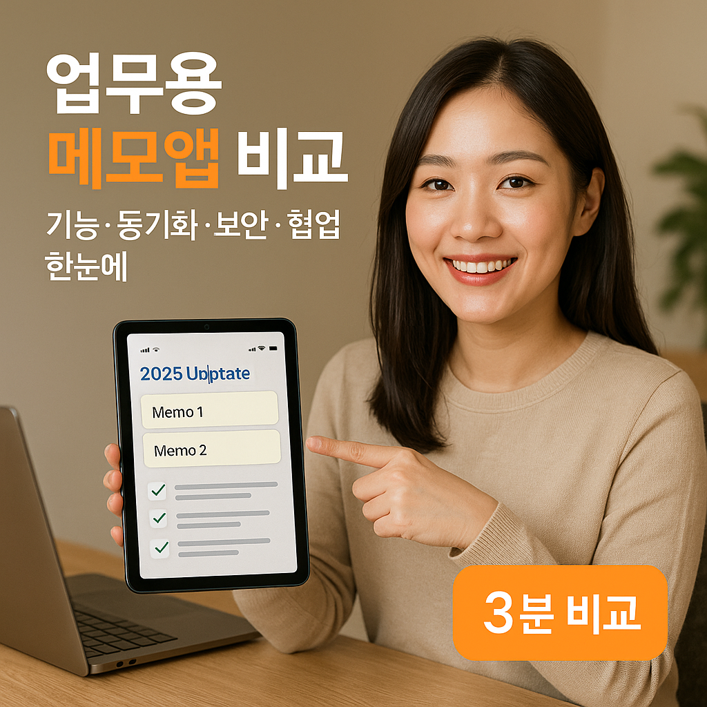 업무용 메모앱 비교 ｜ 기능&middot;동기화&middot;보안&middot;협업 2025 Update 체크리스트