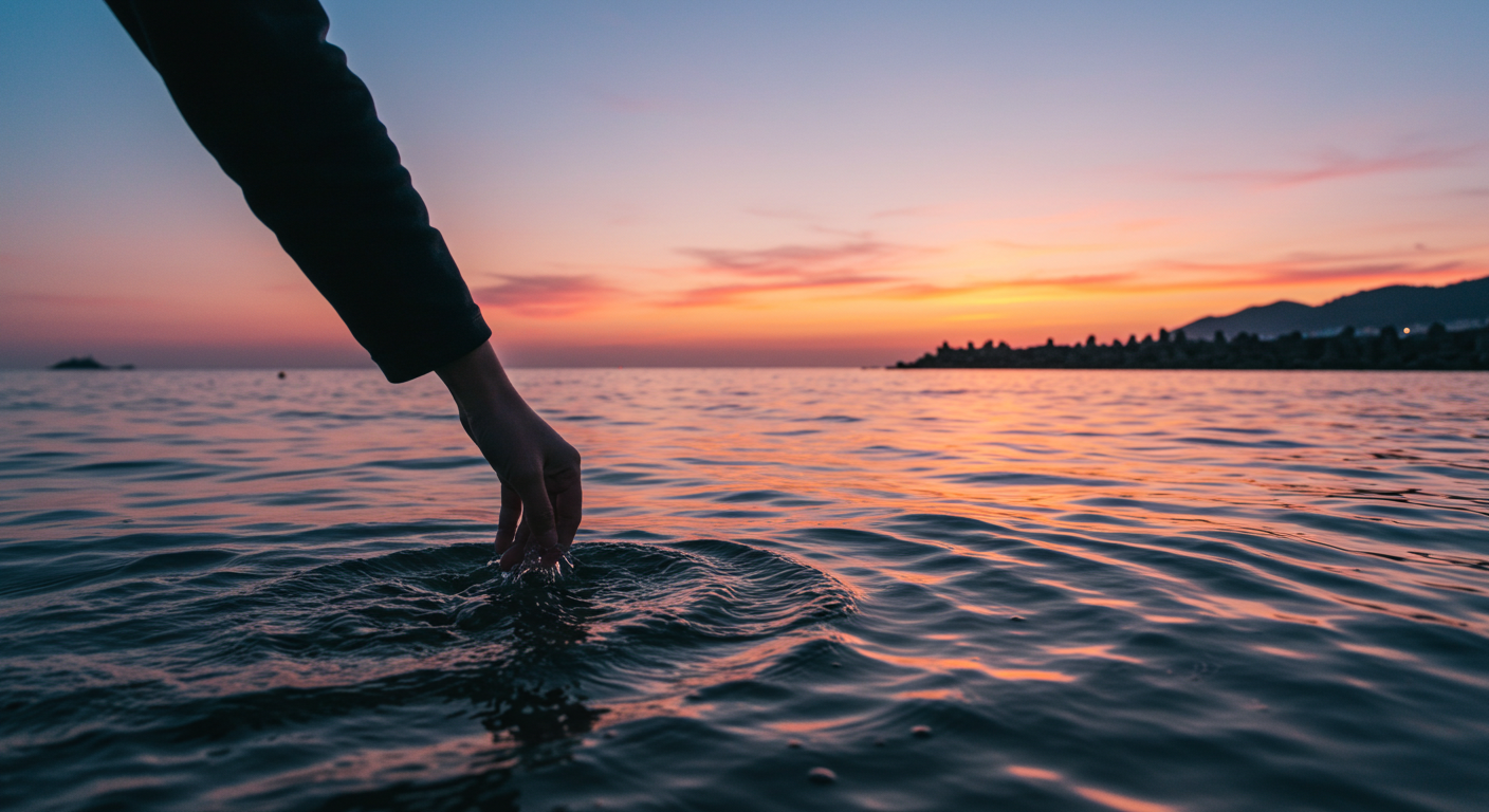 양양 바다에 손을 담그는 모습과 강릉 일출을 통해 여행의 여운과 다음 여정을 표현