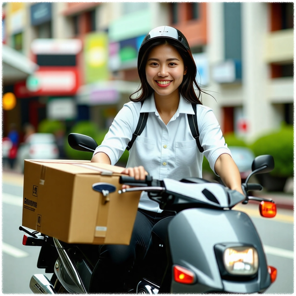 오토바이-배달하고-있는-여성