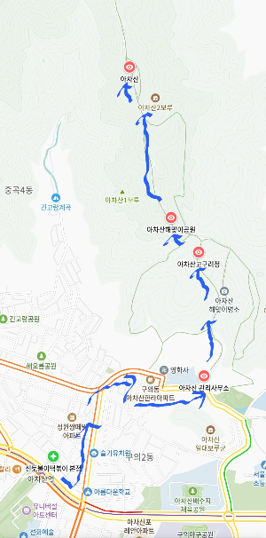 아차산 등산코스지도