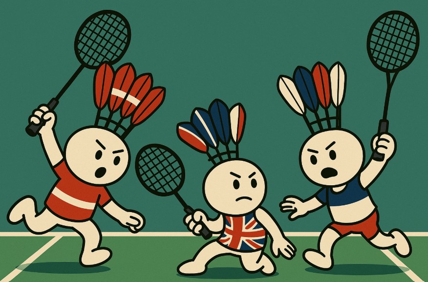 덴마크 영국 프랑스의 배드민턴 캐릭터