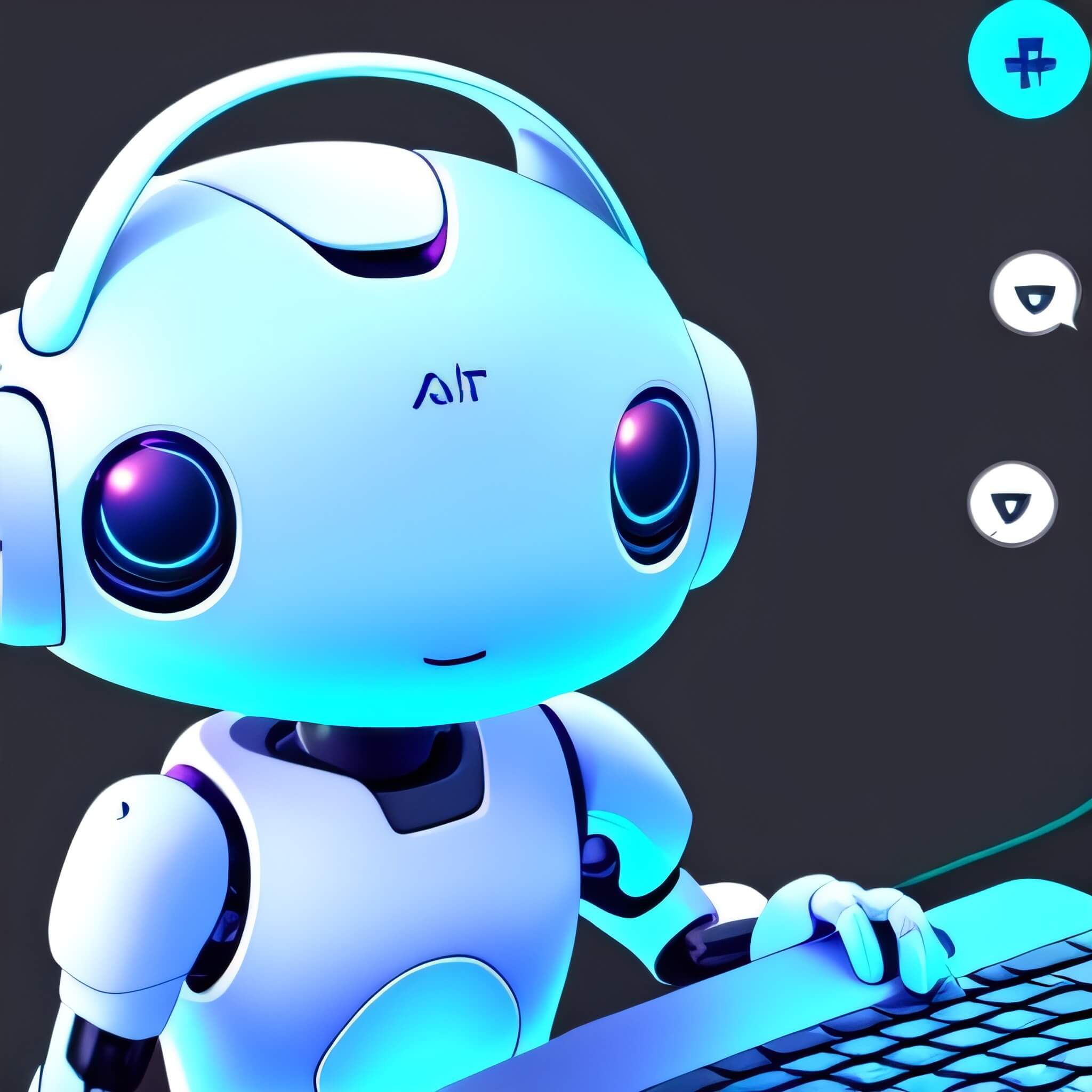 인간의 질문에 답하고 있는 귀여운 쳇봇의 그림입니다.