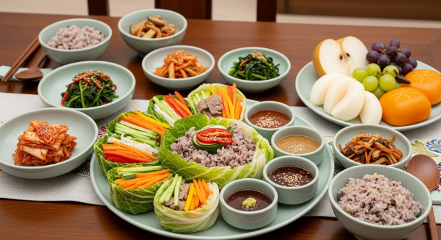 식탁 위 저칼로리 식단