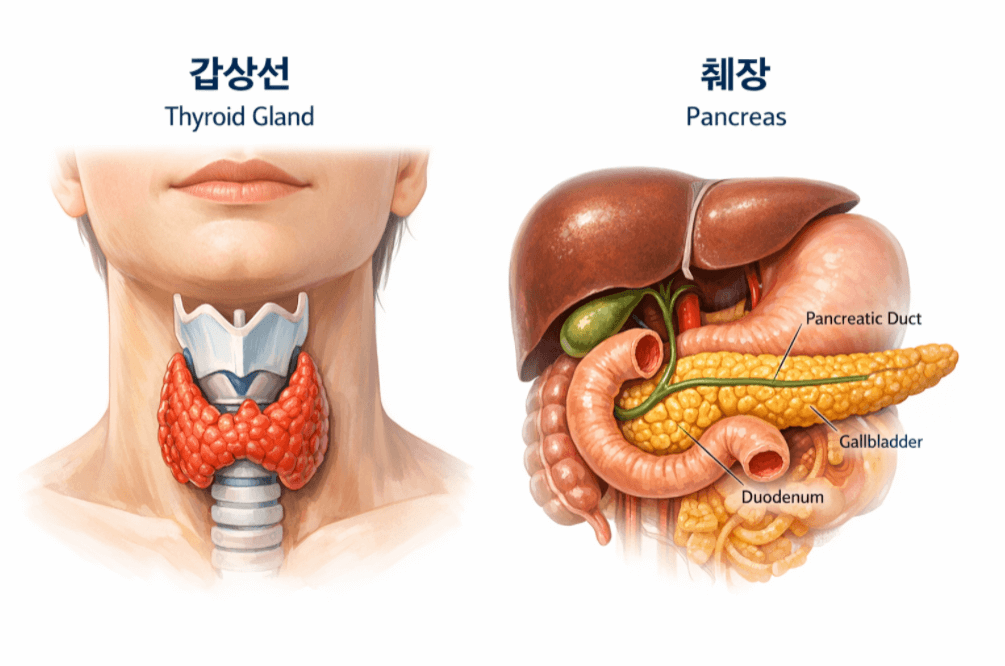 인체의 갑상선과 췌장