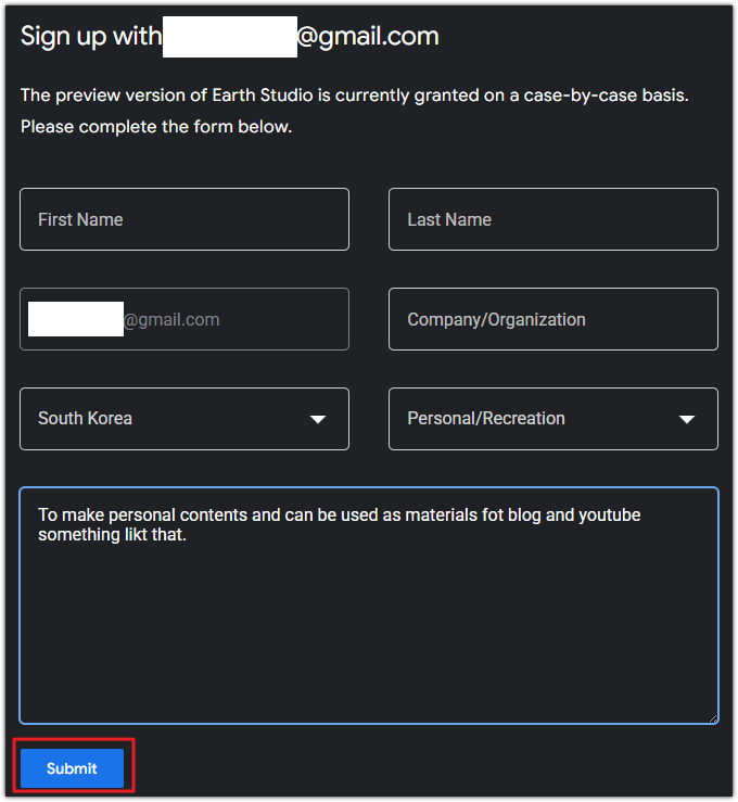 가입 신청양식 입력하기